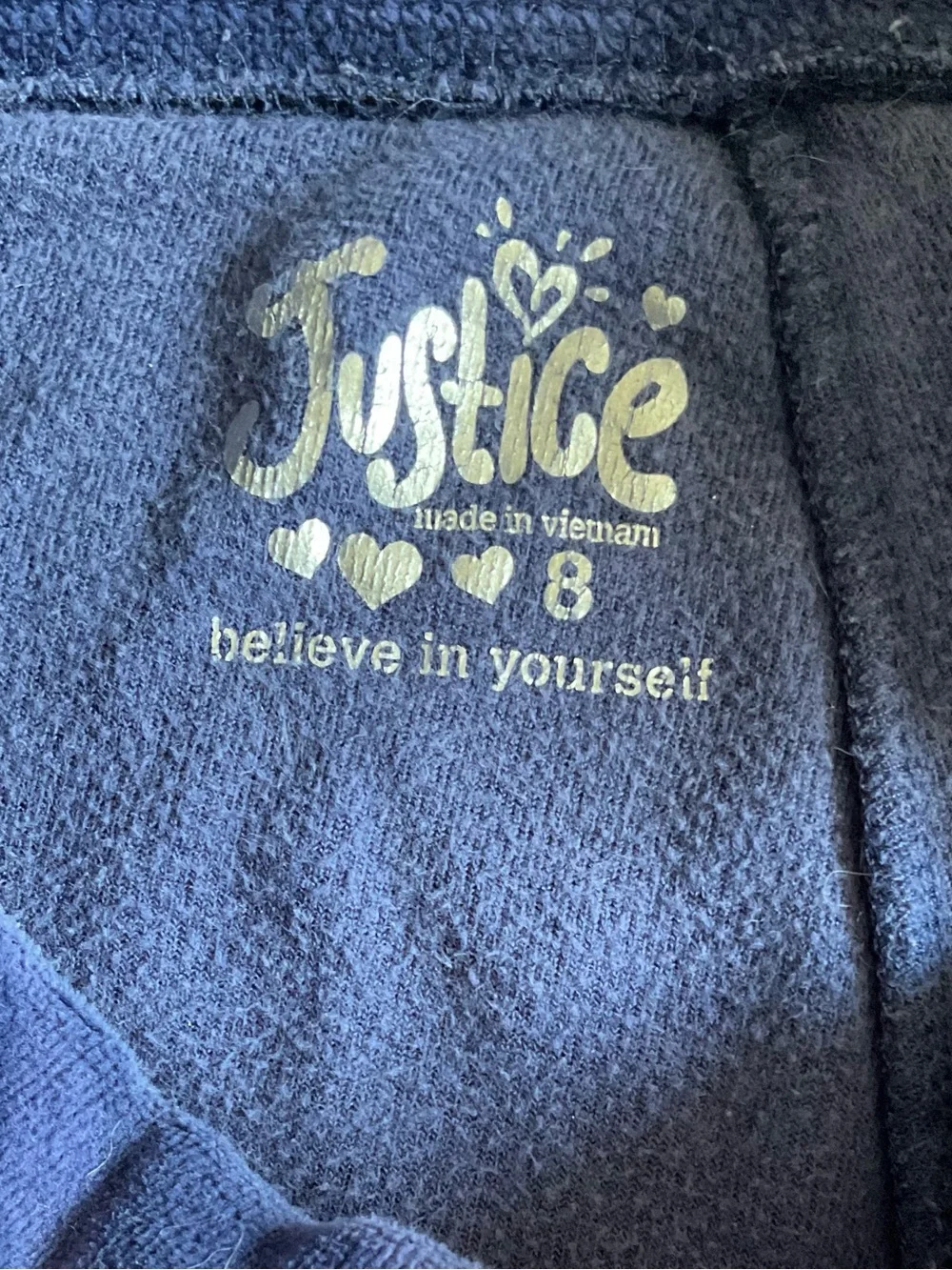 Justice Girls' Navy Velour Joggers with Pink Logo & Heart